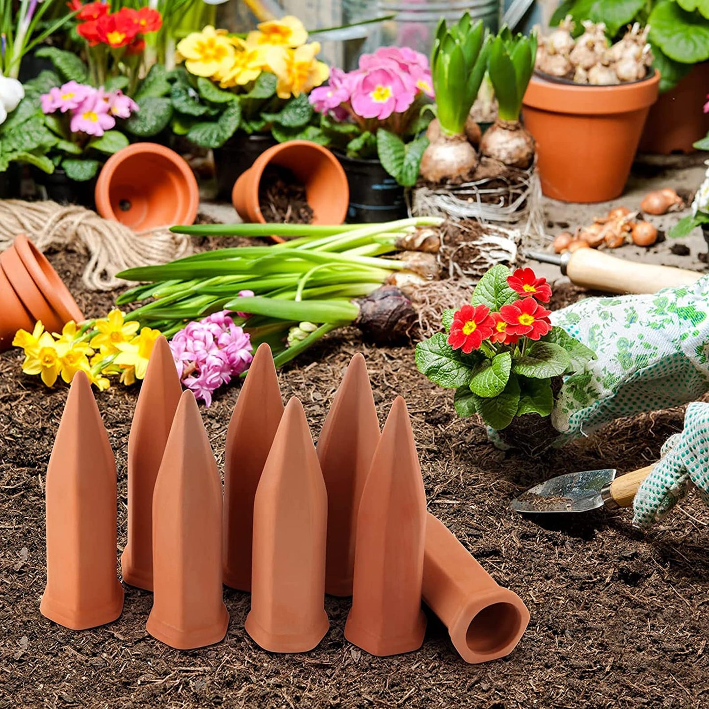 Plant Watering Devices, 8 Pack Terracotta Watering Spikes, Automatic Self Watering Spikes, Clay Wine Bottle Plant Watering Devices for Vacation, Self-Watering Stakes for Indoor Outdoor Plants
