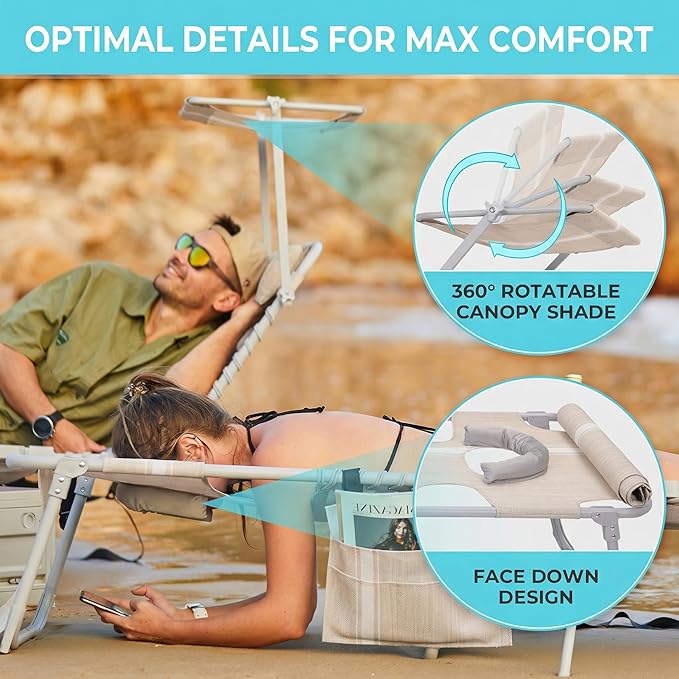 #WEJOY Tanning Chair with Face Hole & Canopy & Side Table, 5 Positions