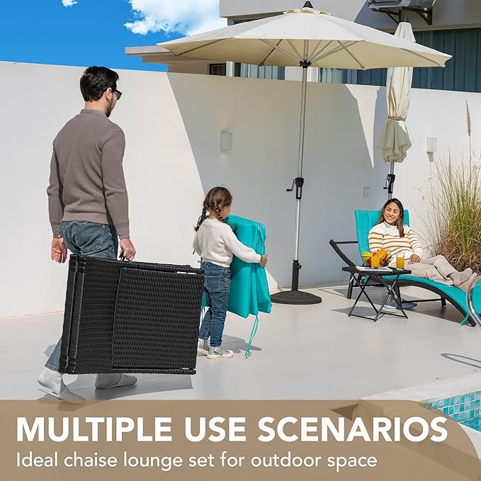 Devoko Patio Chaise Lounge Sets Outdoor Rattan Adjustable Back 3 Pieces