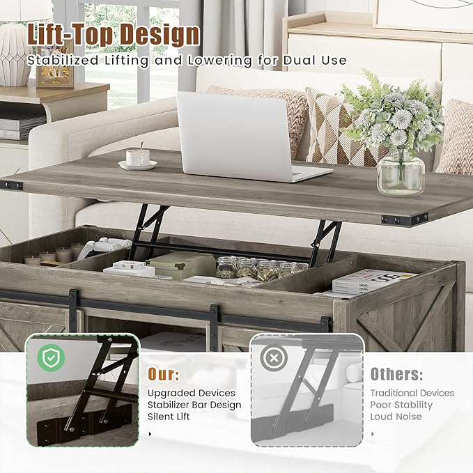 ALLSTAND 48" Farmhouse Lift Top Coffee Table