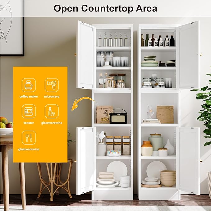YAUWOH 2-Door Metal Storage Cabinet, Tall Slim Pantry Organizer