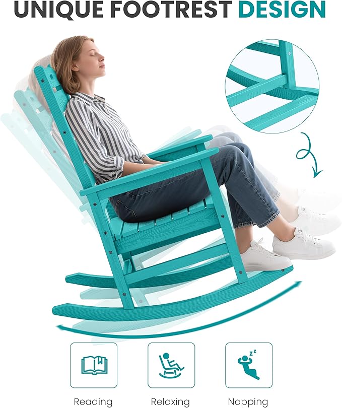 SERWALL Outdoor Rocking Chair Set of 2, Oversized HDPE Patio Rocking Chair
