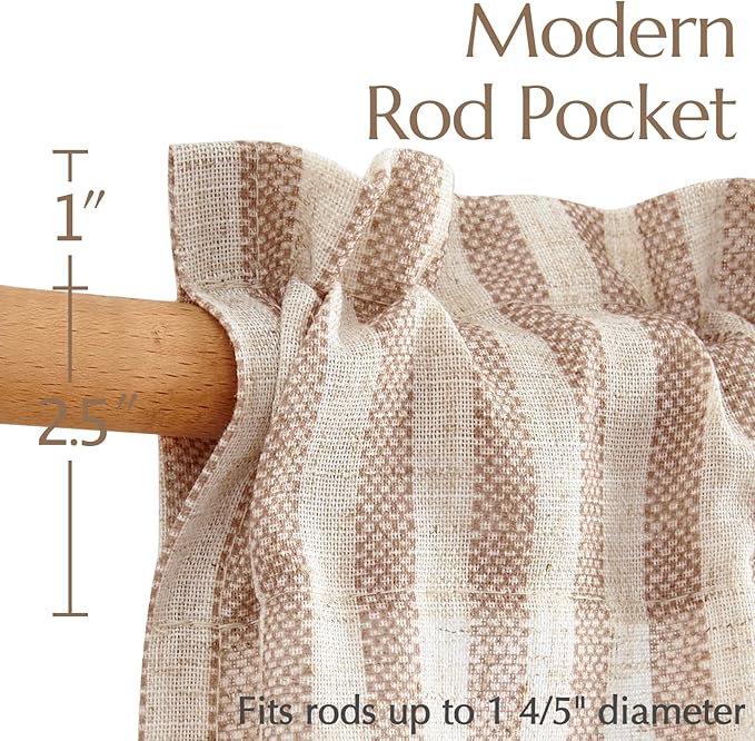 jinchan Striped Linen Kitchen Curtains 45 Inches Length Tier Curtains Farmhouse Modern Cafe Style Small Window Treatments Airy Light Filtering Rod Pocket for Living Room Bathroom 2 Panels Tan