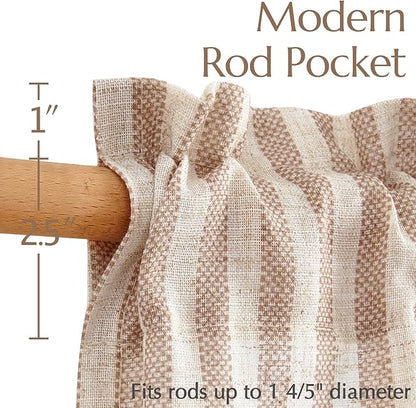 jinchan Striped Linen Kitchen Curtains 45 Inches Length Tier Curtains Farmhouse Modern Cafe Style Small Window Treatments Airy Light Filtering Rod Pocket for Living Room Bathroom 2 Panels Tan