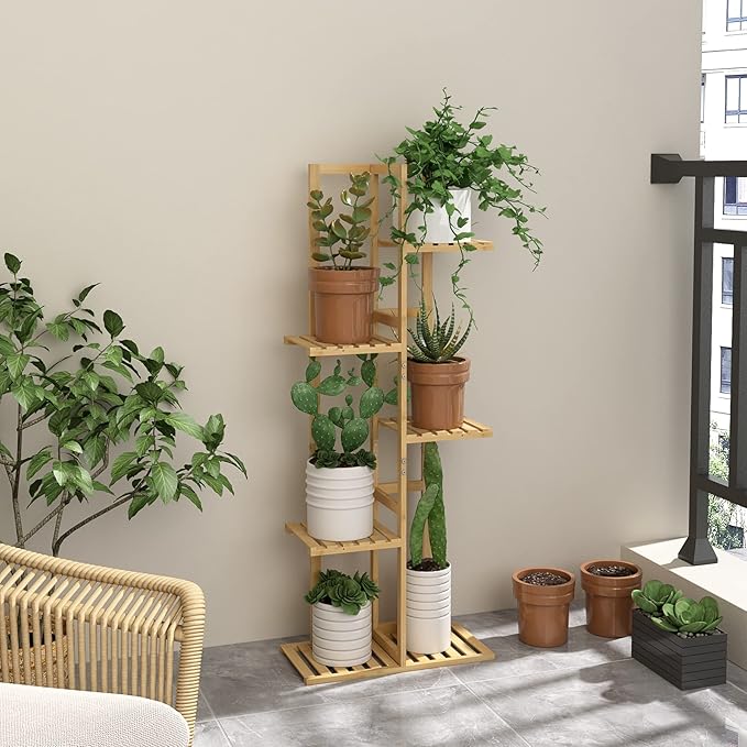 Laiensia Bamboo 5 Tier 6 Potted Plant Stand Rack Multiple Flower Pot Holder