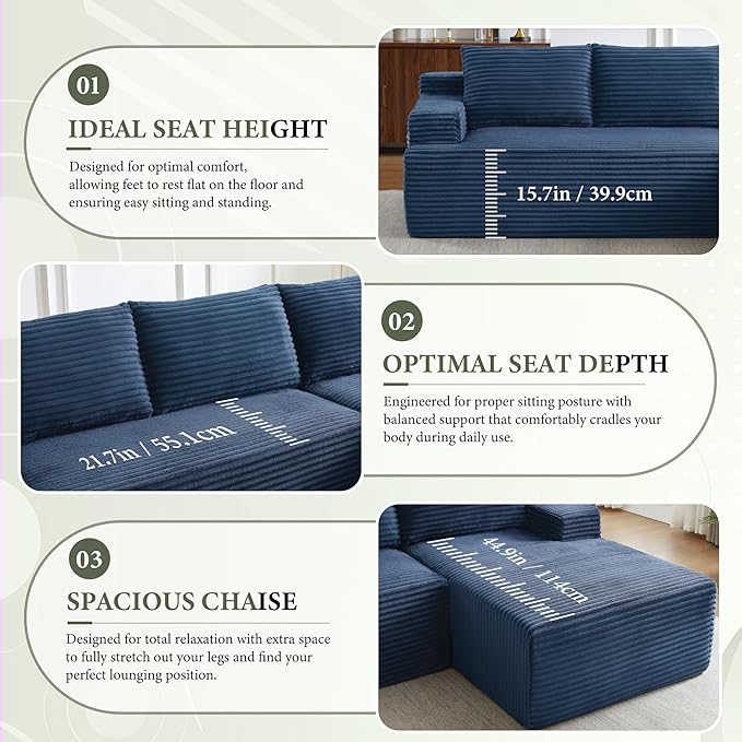 96" Sectional Couches for Living Room Cloud Couch Sofa