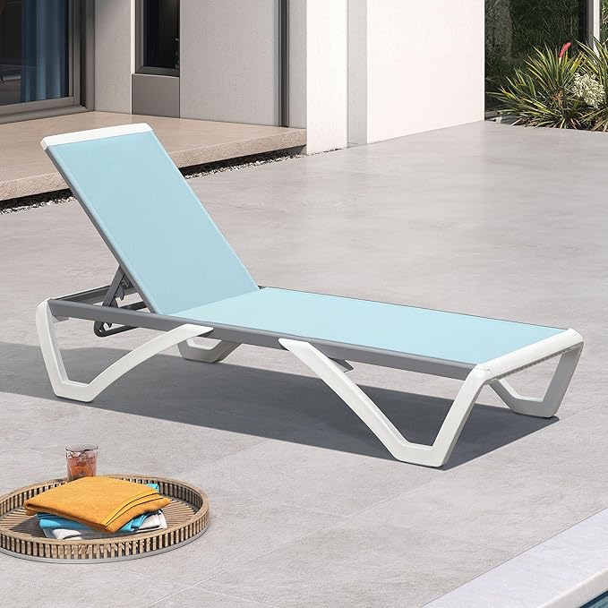 PURPLE LEAF Patio Chaise Lounge Chair Outside Aluminum Plastic Stackable