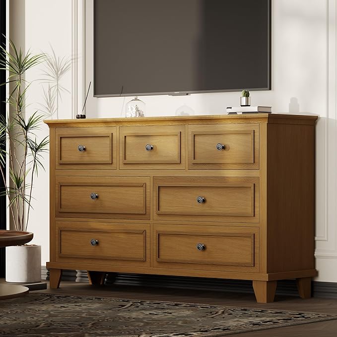 IDEALHOUSE 7 Drawer Dresser, Large Wooden Storage Chest of Drawers