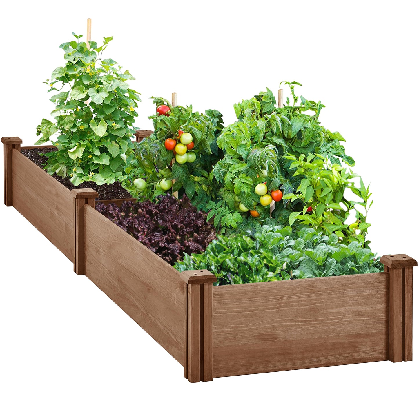Yaheetech 8x2ft Wooden Horticulture Raised Garden Bed Divisible Elevated Planting Planter Box for Flowers/Vegetables in Backyard/Patio Outdoor, Dark Brown, 95 x 25 x 11in