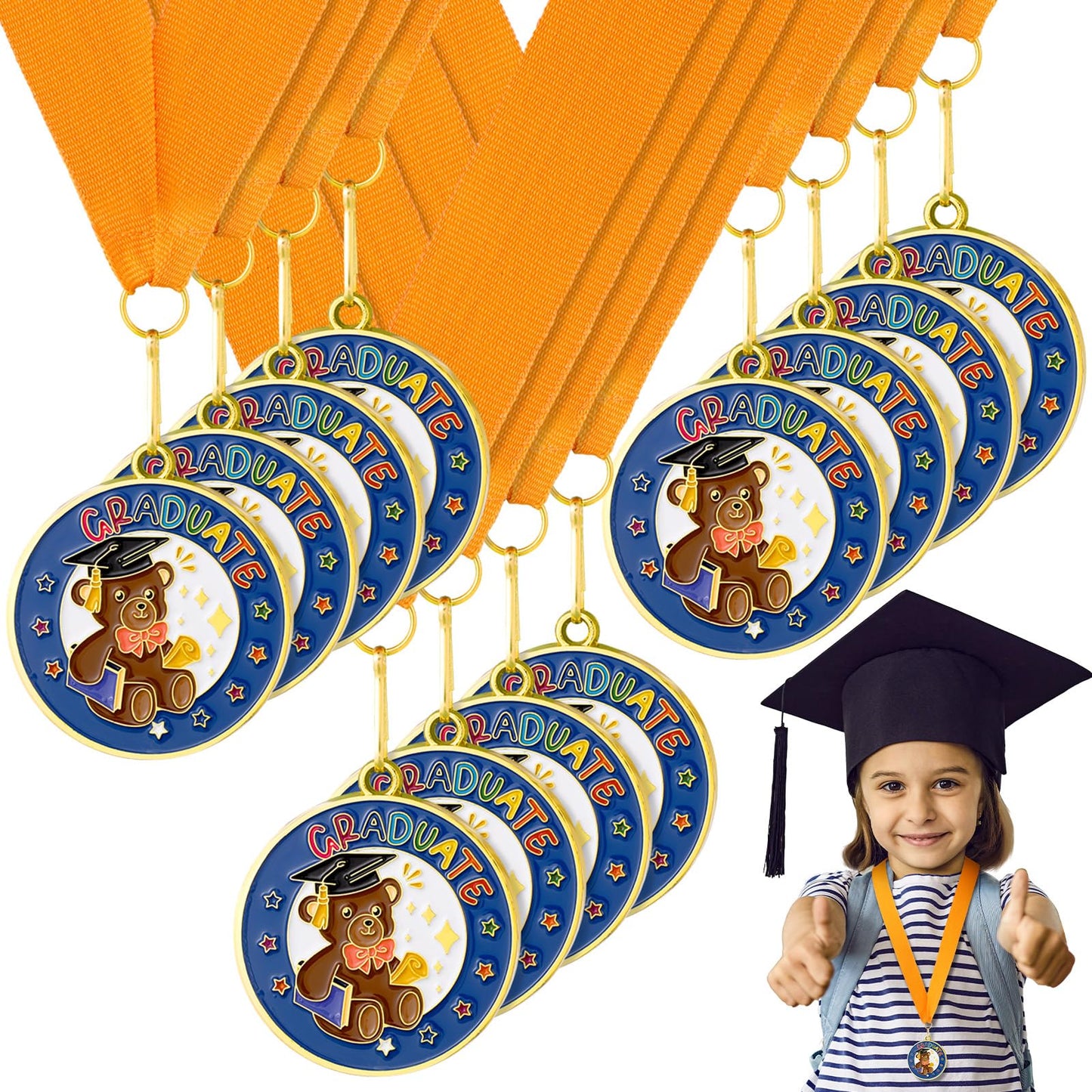 Misdary 12 Pcs Kindergarten Preschool Graduation Medal for Kids Bulk Graduating Award Medals with Neck Ribbon Graduation Gifts for Pre-k School Student Party Favor Supplies(Bear)