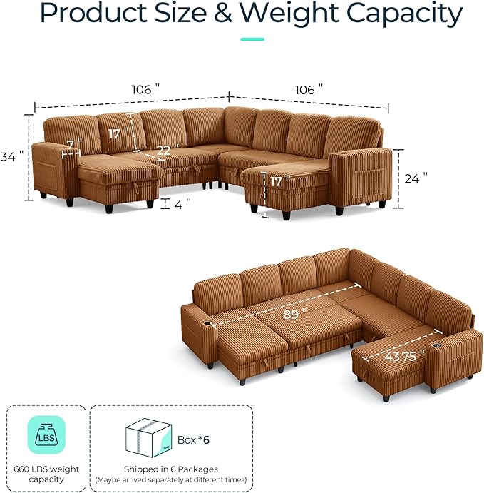 LINSY HOME Sectional Sleeper Sofa