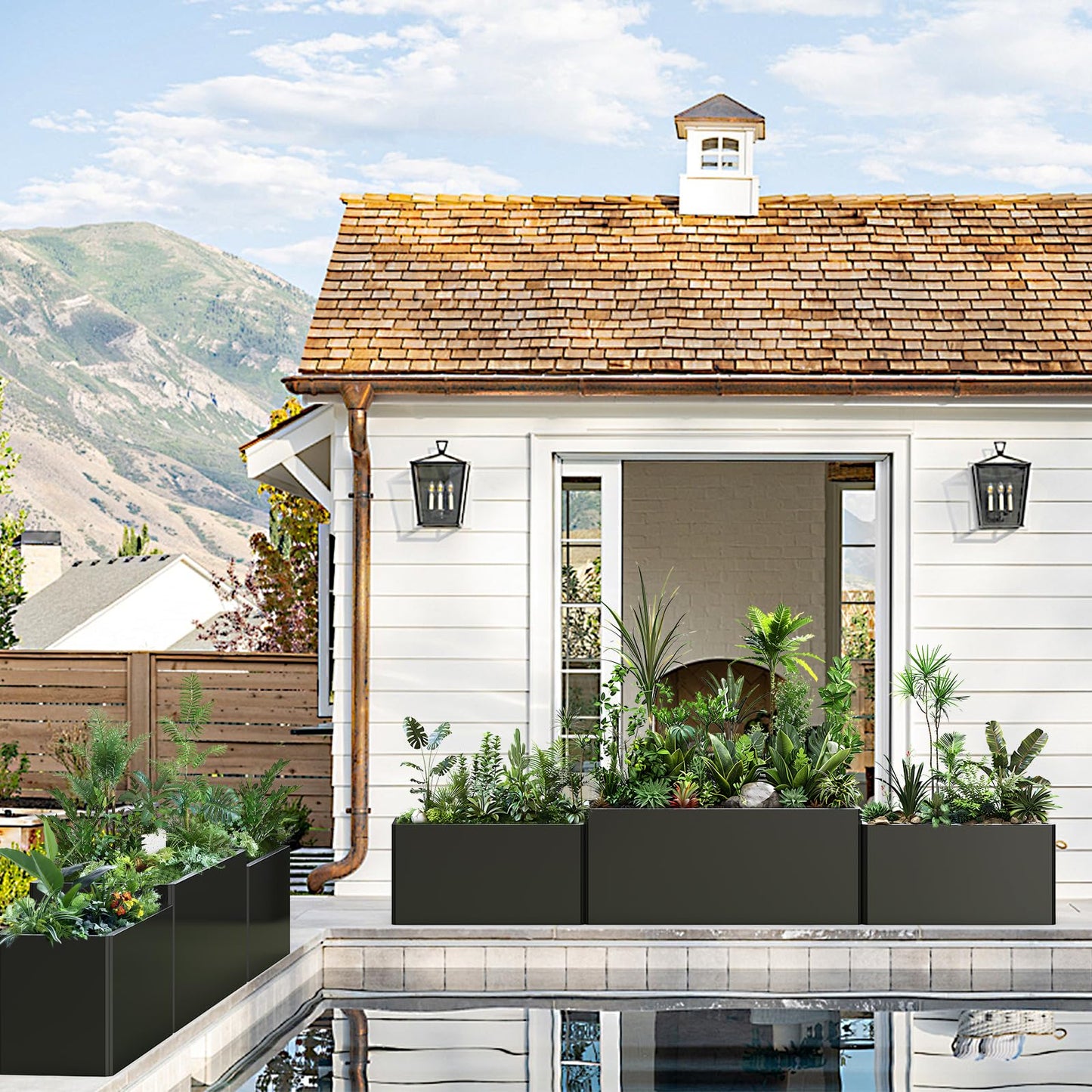 Metal Planter Box - Heavy Duty Rectangular Trough, All-Weather Rust-Resistant Design with 6 Drainage Holes | Large 36x15x15 Inch for Patio, Porch & Garden | Black