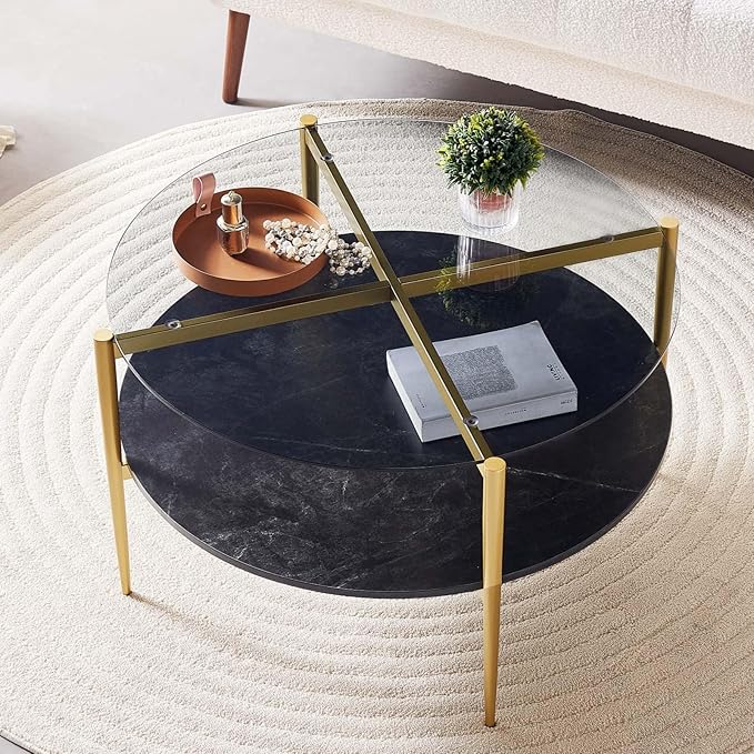 LumFurn Round Coffee Table for Living Room, Mid-Century Modern Design, D30 x H17