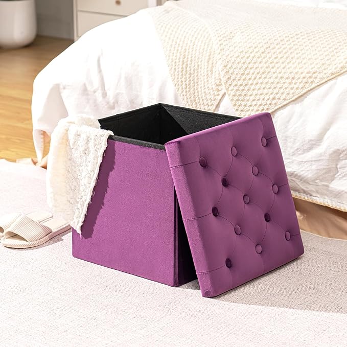 B FSOBEIIALEO Storage Ottoman Cube Velvet Tufted Folding Ottomans