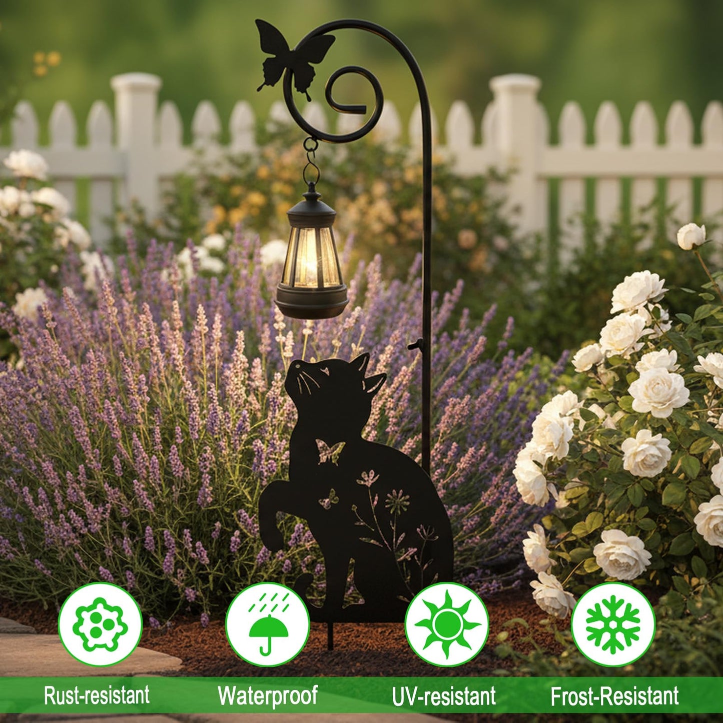 YY Gardenia Metal Cat Stake with Solar Lights Outdoor Decorative, Black Cats Lawn Ornaments, Womens Gifts Unique, Garden Silhouette Animal Decor