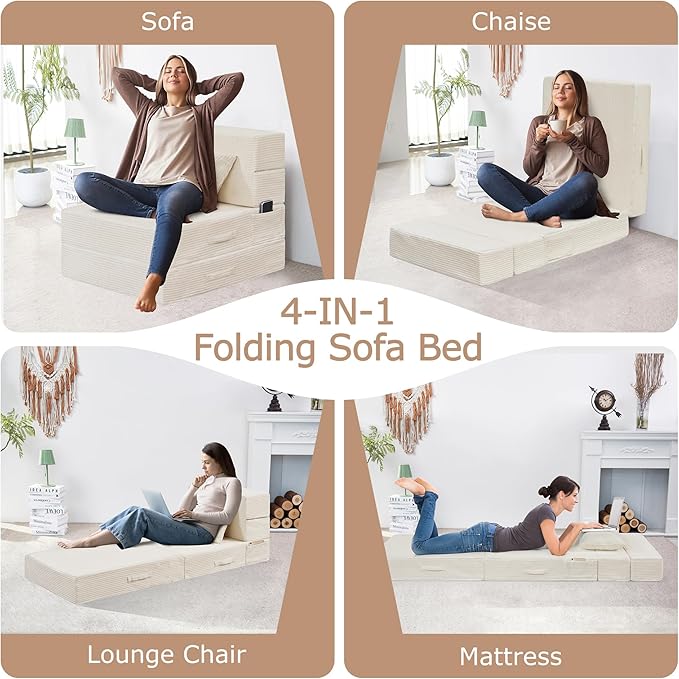 Folding Sofa Bed, 4 in 1 Convertible Sleeper Chair