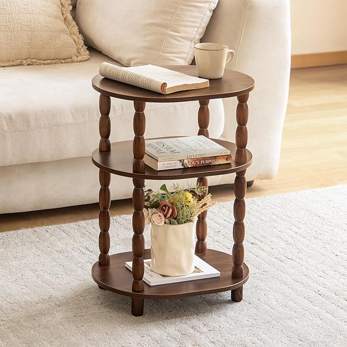 MaxSmeo Small Side Table, 3-Tier Small End Table, Modern Oval Night Stand
