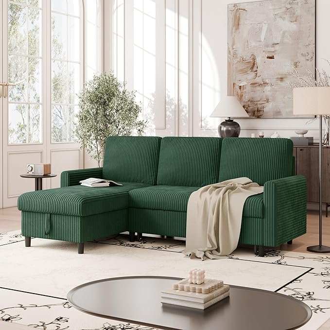Vongrasig Pull Out Couch, 2 in 1 Sectional Sleeper Sofa Bed