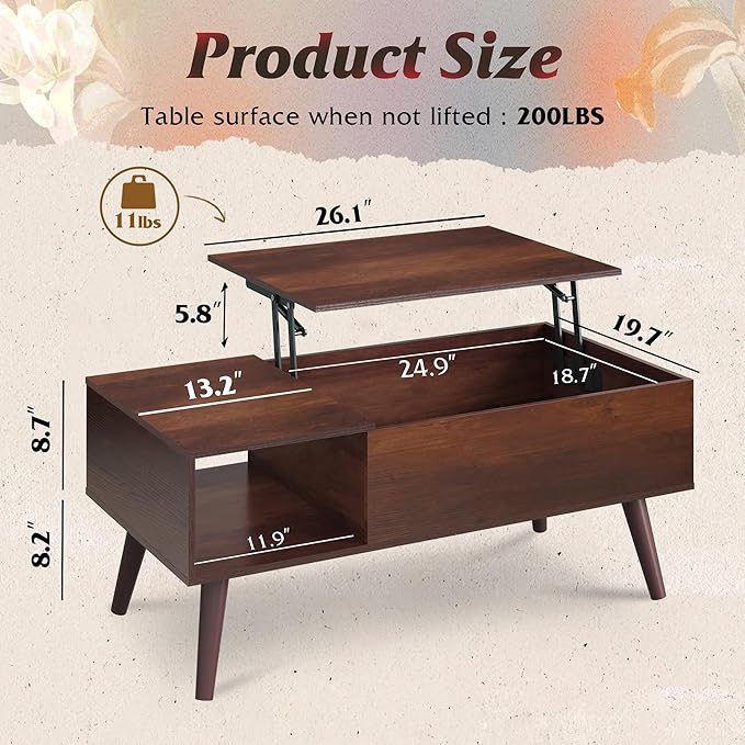 WLIVE Coffee Table for Living Room, Lift Top Coffee Table