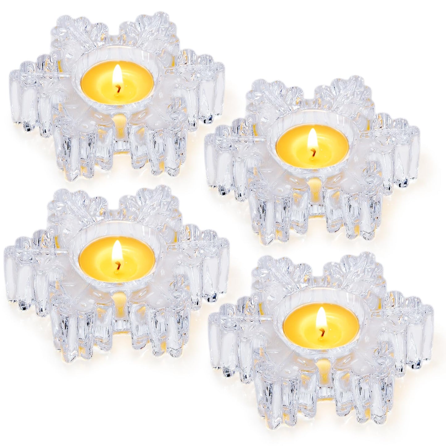 Aglary Snowflake Tealight Holders Set of 4 – Clear Glass Votive Candle Holders for Table Decor, Winter Wedding Centerpiece, Christmas Party Supplies