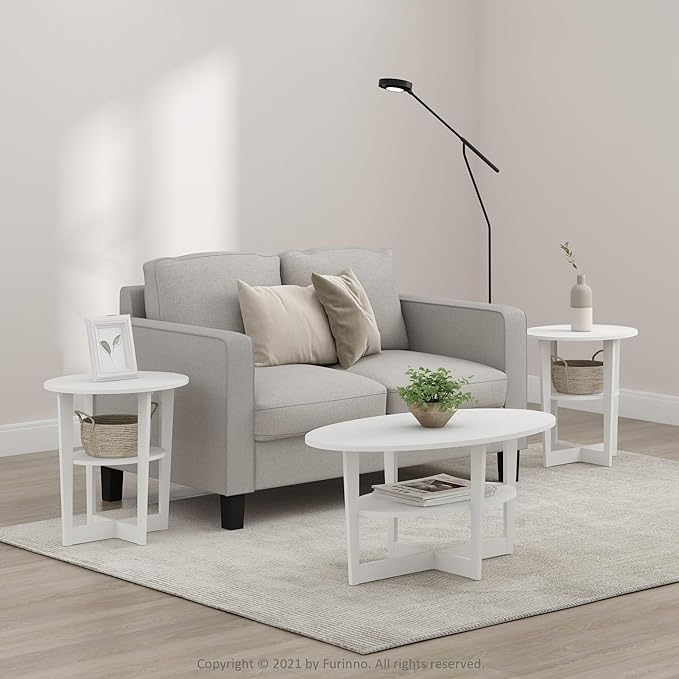 Furinno JAYA Side Table Set of 2, 2-Tier Round Modern End Table