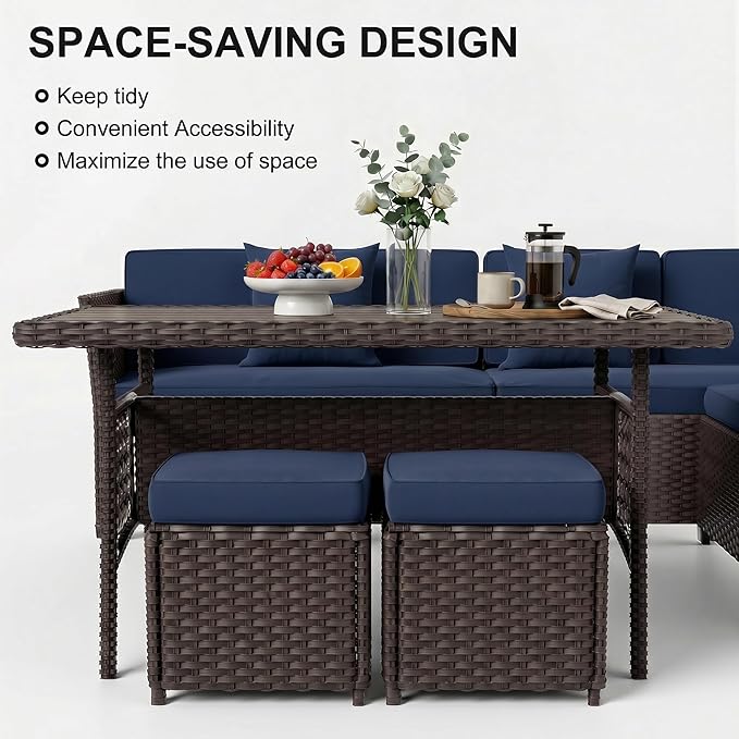 LOUVIXA 7 Pieces Patio Furniture Set, Outdoor Patio Furniture, Wicker