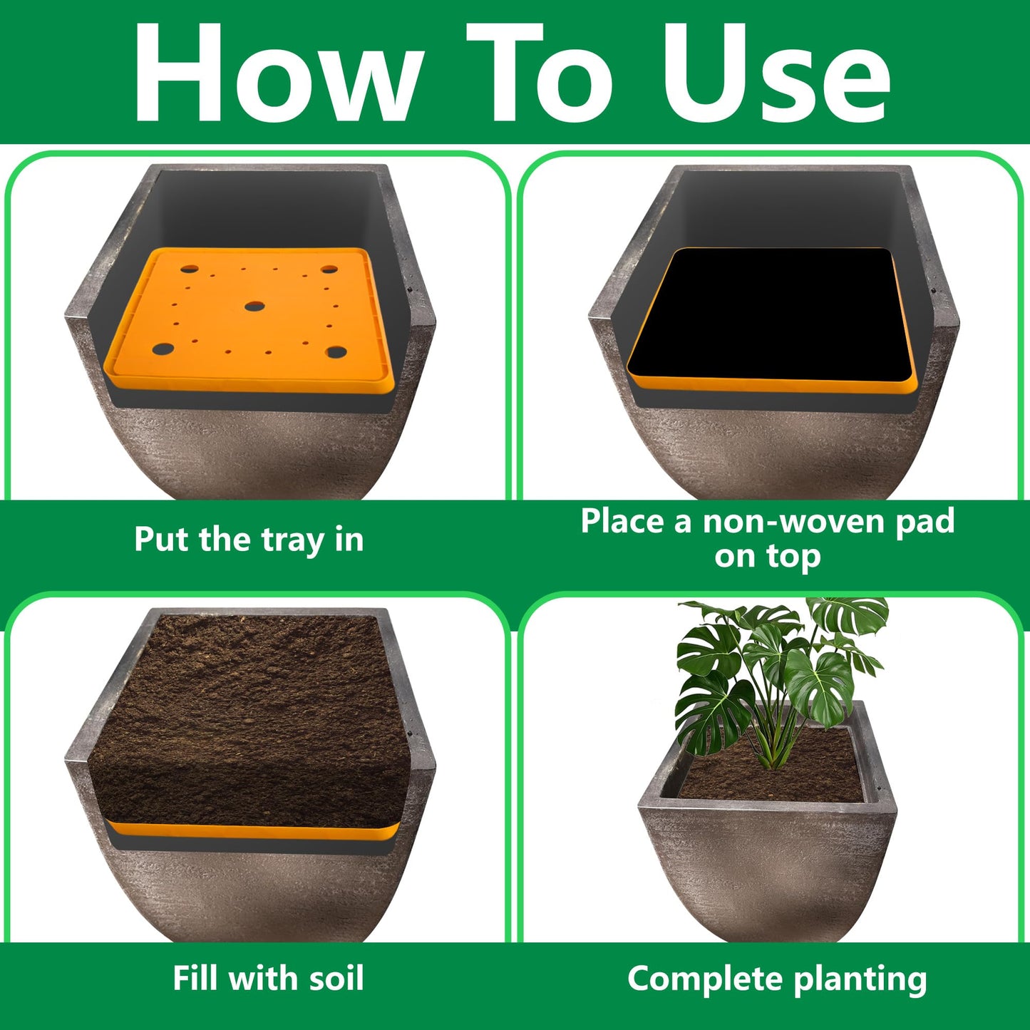 LFUTARI 13" Square Planter Insert, Reusable Large Plant Pots Insert with Liner, Plastic Planter Pot Fillers for Indoor and Outdoor 16''-19'' Plants Containers (Actual Size 13x13)