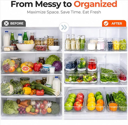SMRCAD Refrigerator Organizers, Clear Pull-out Drawer Container and Organizer Bins with Lids, Stackable Storage Containers for Fruits, Vegetable (Set of 3 (Include Pull Out Drawer))