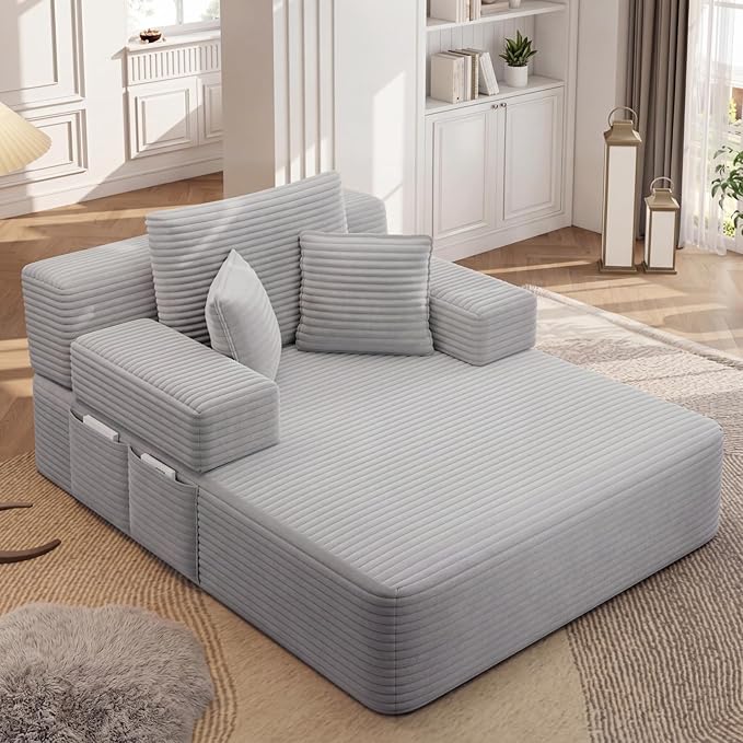 Oversized Boneless Chaise Sofa Bed, Corduroy Chaise Lounge Chair Indoor