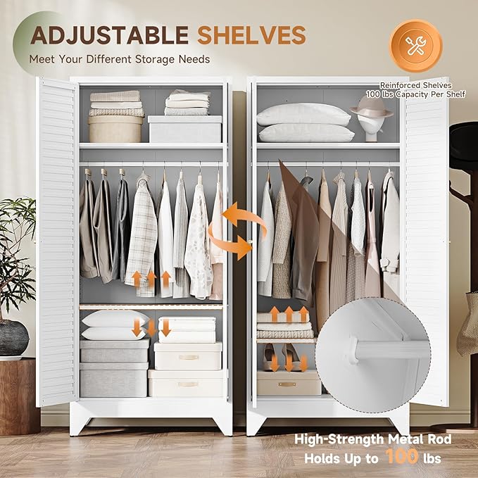 Letaya Armoire Wardrobe Closet, Hanging Rod Clothing Storage Cabinets