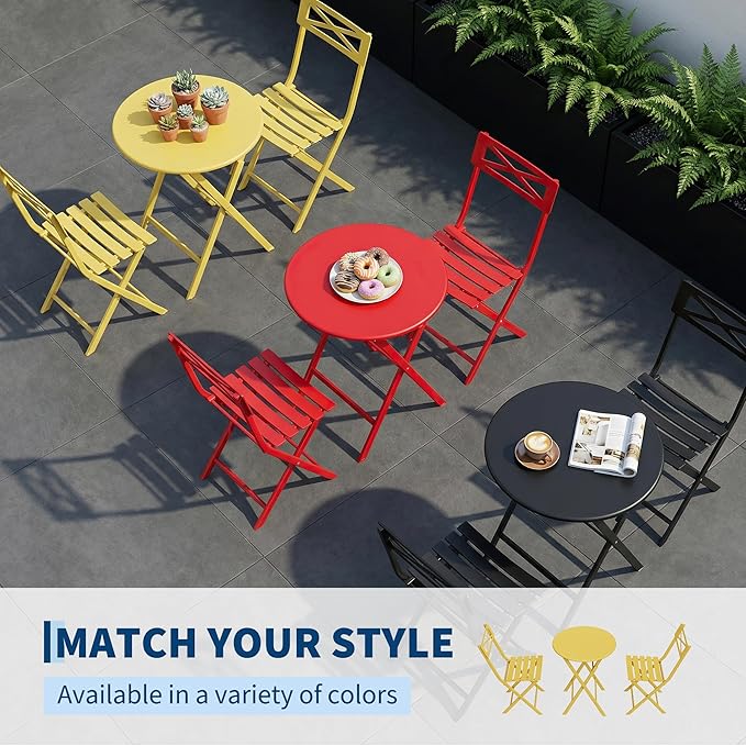 GarveeTech 3-Piece Folding Bistro Set, Heavy Duty Outdoor Patio Furniture