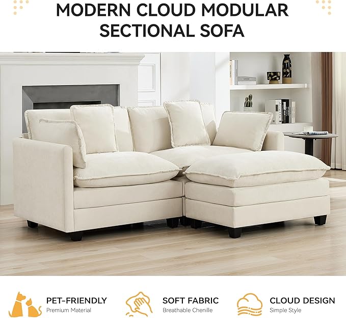 76'' Cloud Deep Seat Loveseat, Upholstered Chenille Modular 2-Seats Sectional