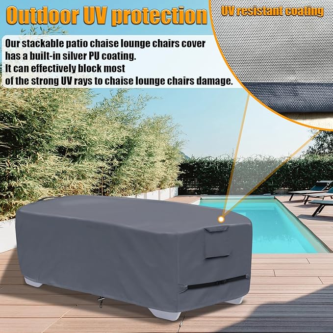 Stackable Chaise Lounge Covers for 2-3 Stackable Patio Lounge Chair, 600D