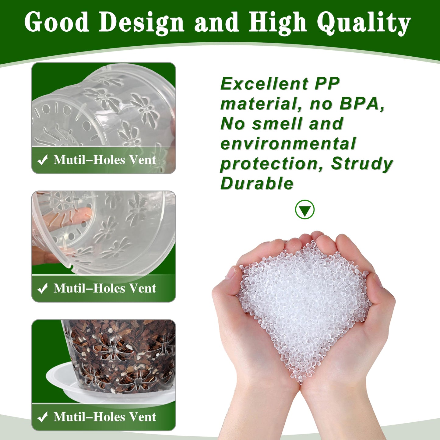 Blumiger Orchid Pot, 8 Pack 6 inch Orchid Pots with Holes & Saucers, Clear Plastic Pot for Repotting, Breathable Ventilation Planters for Phalaenopsis, Dendrobium & Oncidium Orchids