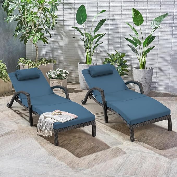 HOMREST Chaise Lounge Chairs Set of 4, PE Rattan Wicker Recliner, Patio Lounge