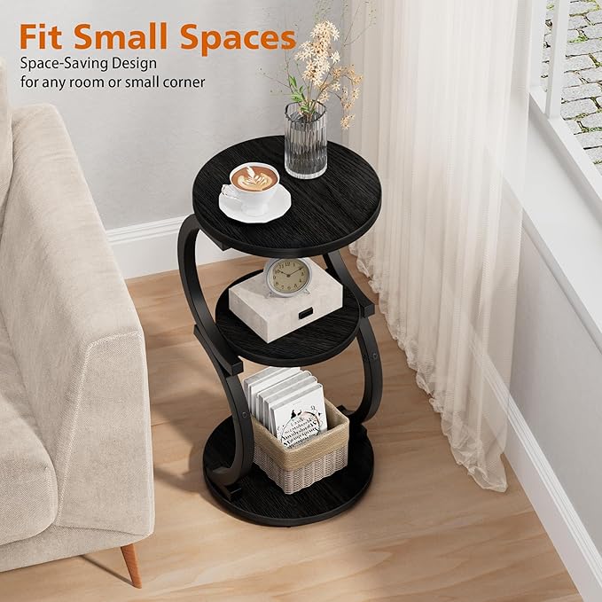 JUSTOGO Small Round Side Table, 3-Tier End Table