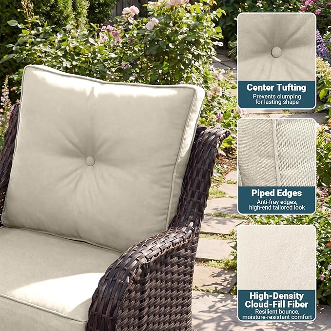 Patio Furniture Set, High Back Swivel Chairs, Weather Resistant Olefin Fabric
