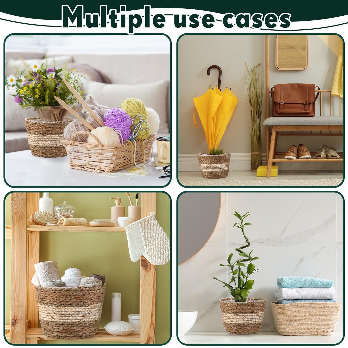 Mumufy 6 Pcs Seagrass Planter Basket Flower Pots Cover Plant Baskets Hand Woven Plant Basket Storage Containers with Plastic Liners for Indoor Outdoor Flower Pots Decoration 10, 7, 8.3 Inch(Novel)
