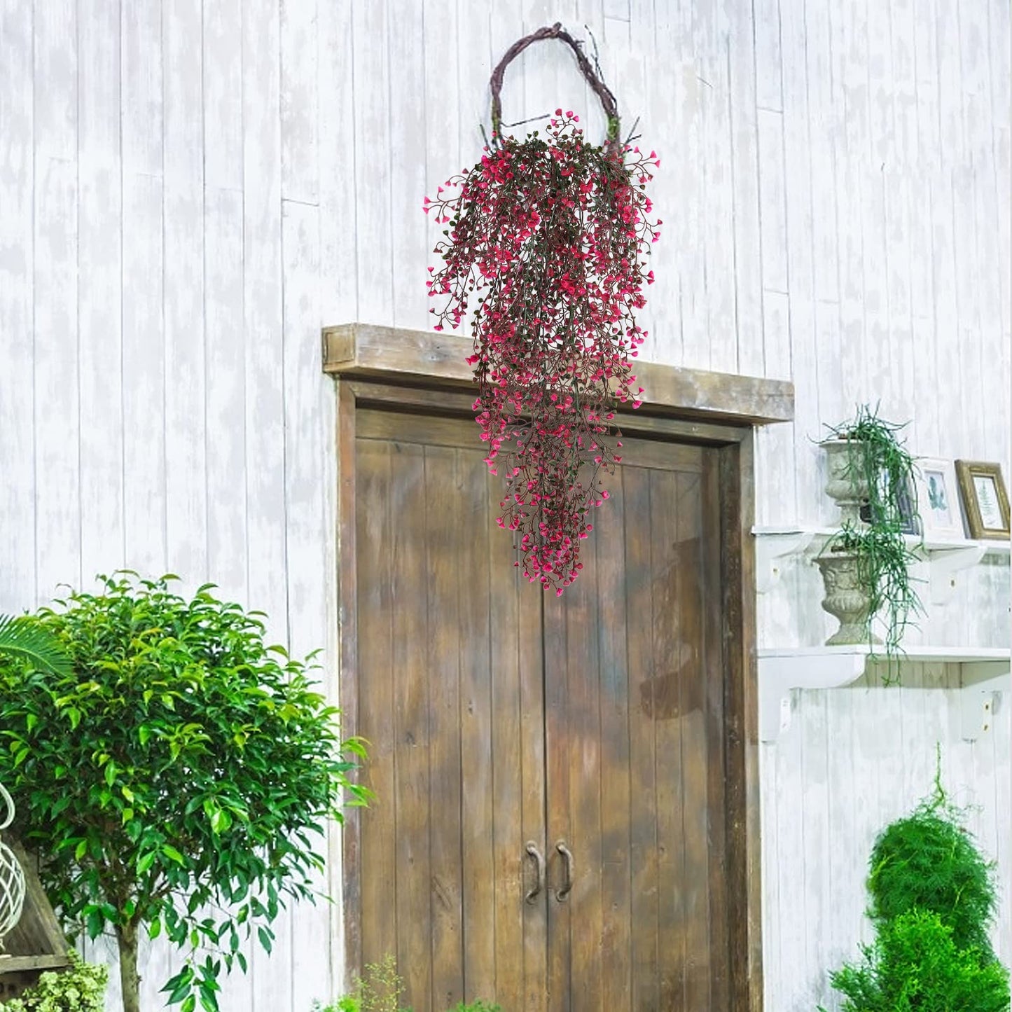 RECUTMS Hanging Fake Vine Plants 4 Pcs Artificial Large Garland Faux Flower Ferns Plant Baby Breath Ivy Room Wall Decor Home Office Garden Wedding Party Indoor Outdoor Decor (Pink)