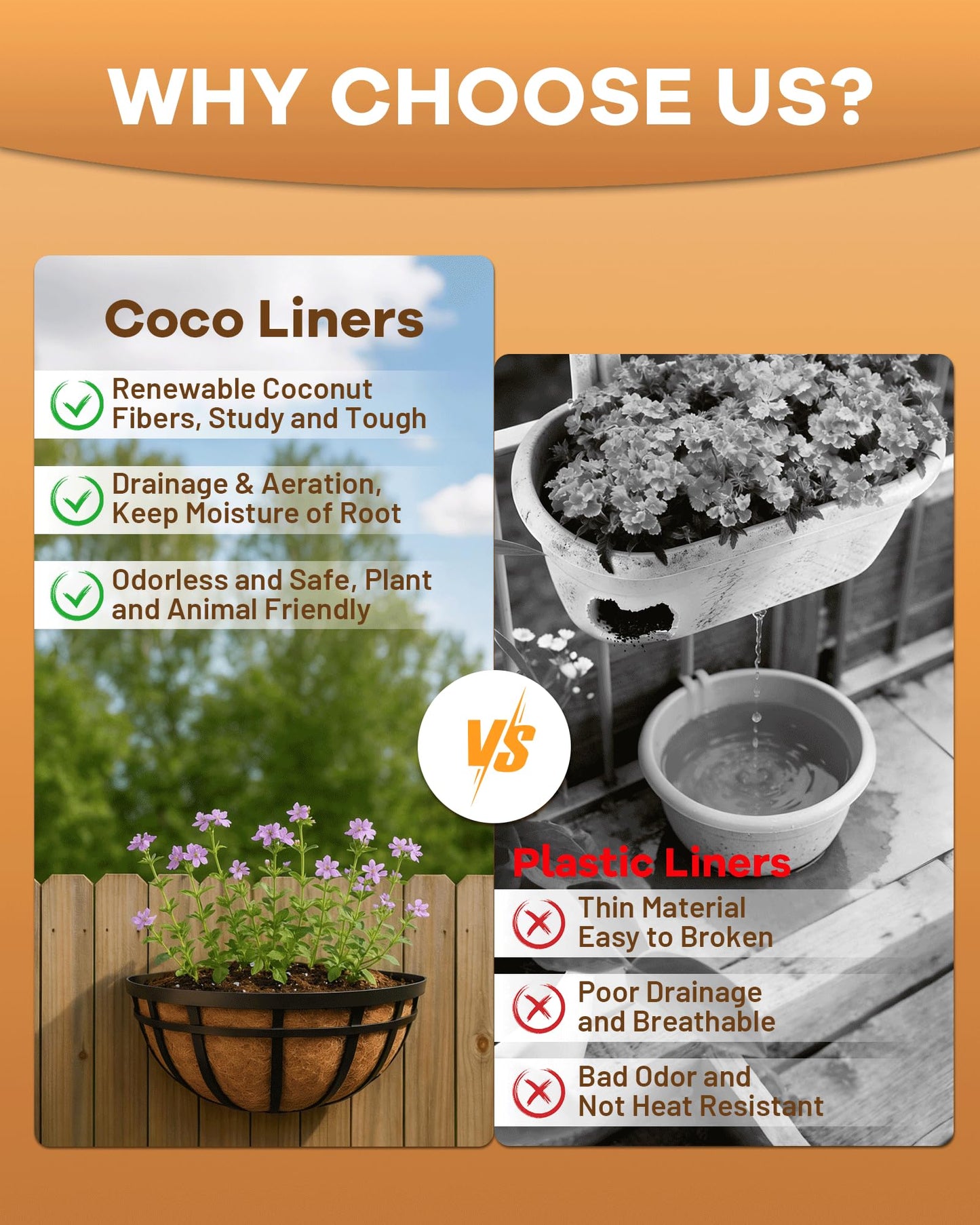 gardmate 18 Inch Coconut Fiber for Plants, Round Pre-Formed Coco Planter Liner, Pack of 2 | Thick Natural Coconut Fiber Basket Liners for Hanging Planters, Window Boxes & Pet Nesting
