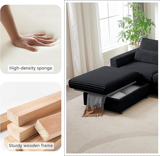 35.3" Corduroy Ottoman with Storage Oversized Ottoman