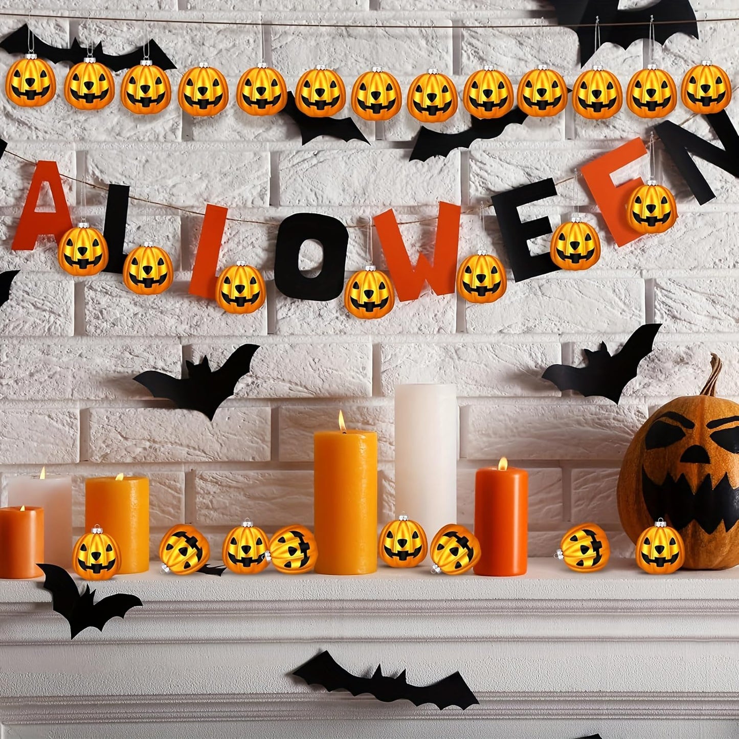 Pinenjoy 24Pcs Halloween Pumpkin Ornament Spooky Jack-O-Lantern Hanging Balls for Thanksgiving Halloween Christmas Holiday Party Home Decorations