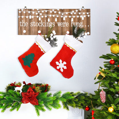 Blulu Christmas Stocking Holders with 5 Hooks Wood Christmas Stocking Hangers for Wall The Stockings were Hung Wooden Sign Xmas Wall Mount Hose Hooks Rack for Mantle Fireplace Decoration