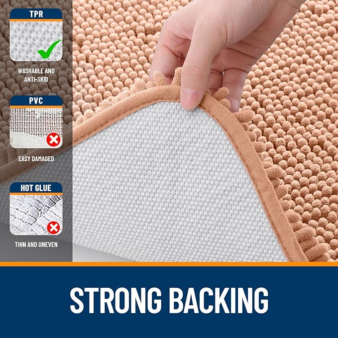 OLANLY Large Bathroom Rugs 40x24, Extra Soft Absorbent Chenille Bath Rugs, Rubber Backing Quick Dry, Machine Washable Bath Mats for Bathroom Floor, Tub and Shower, Home Decor Accessories, Peach