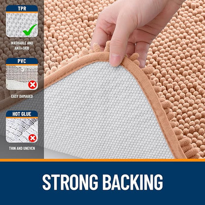 OLANLY Large Bathroom Rugs 40x24, Extra Soft Absorbent Chenille Bath Rugs, Rubber Backing Quick Dry, Machine Washable Bath Mats for Bathroom Floor, Tub and Shower, Home Decor Accessories, Peach