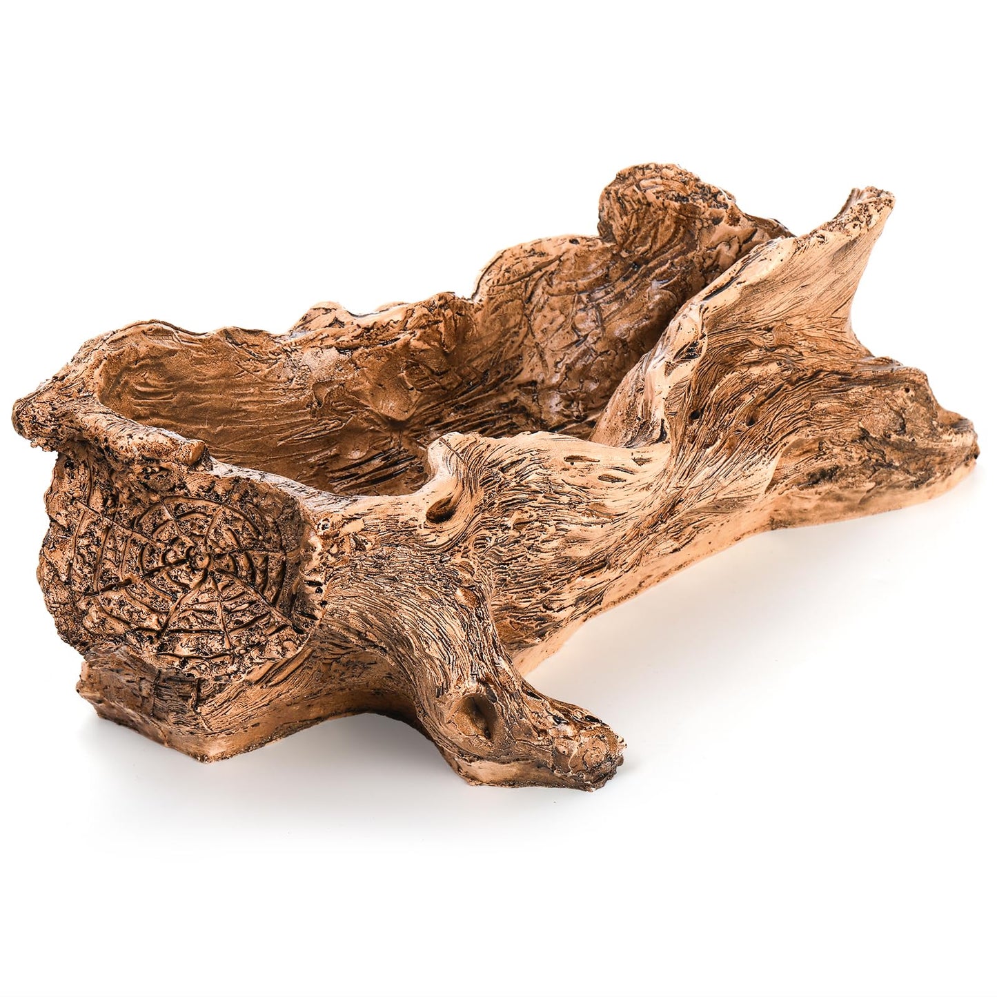 Tebery Artificial Driftwood Stump Log Planter Vintage Cactus Container with Drainage Hole, Creative Imitation Sculpture Resin Succulent Flower Pot for Herb, Strawberry, Small Plants