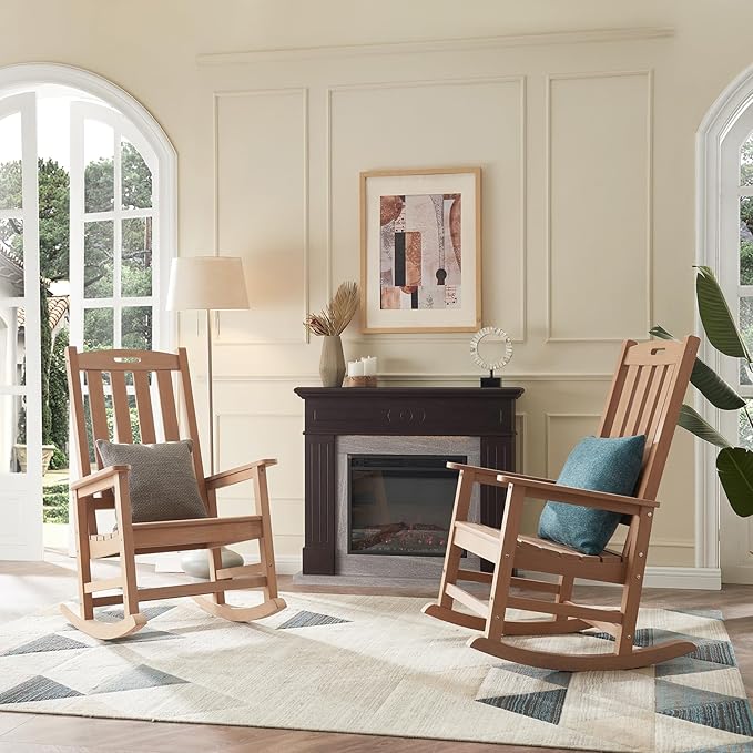 Psilvam Oversized Outdoor Rocking Chair Set of 2, Porch Rocker