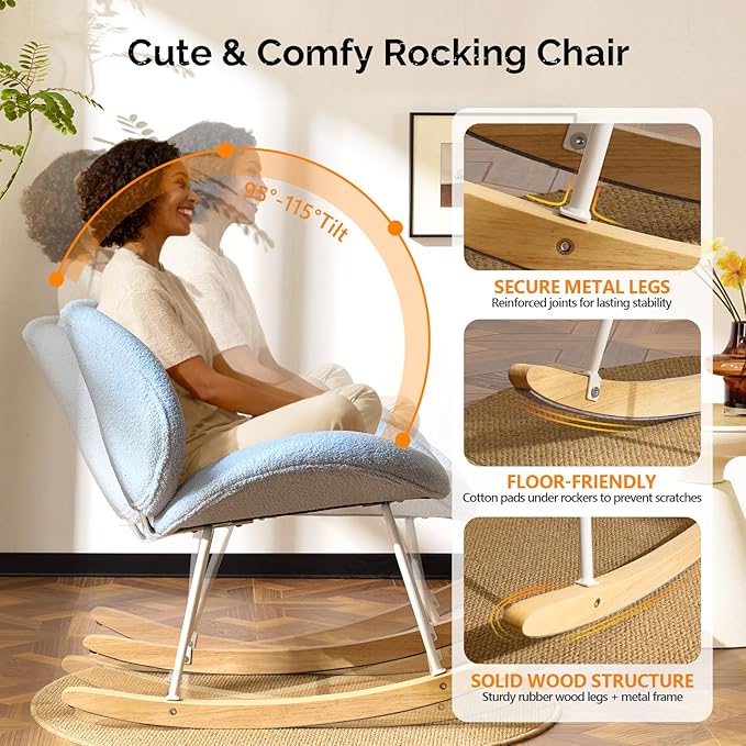 VINGLI 25.6" Extra Wide Criss Cross Nursery Rocking Chair, Cute Curved 115°