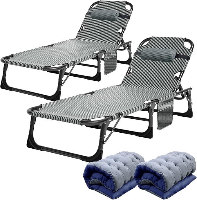 ABORON 2PK Heavy Duty Tanning Chair, 5-Gear Outdoor Folding Chaise Lounge Chair