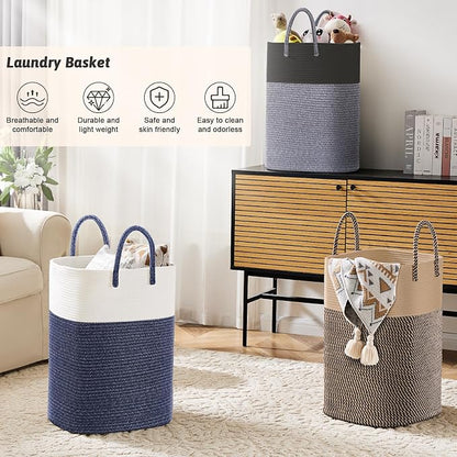 Artfeel Laundry Basket,Woven Cotton Rope Laundry Hamper,60L Versatile Storage for Dirty Clothes,Baby Toys,and Blankets in Bathroom, Nursery,and Living Room